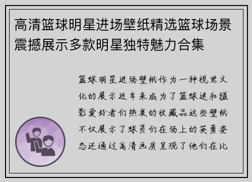 高清篮球明星进场壁纸精选篮球场景震撼展示多款明星独特魅力合集